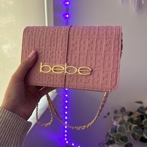 Bebe Mauve Embossed Clutch with Gold Chain